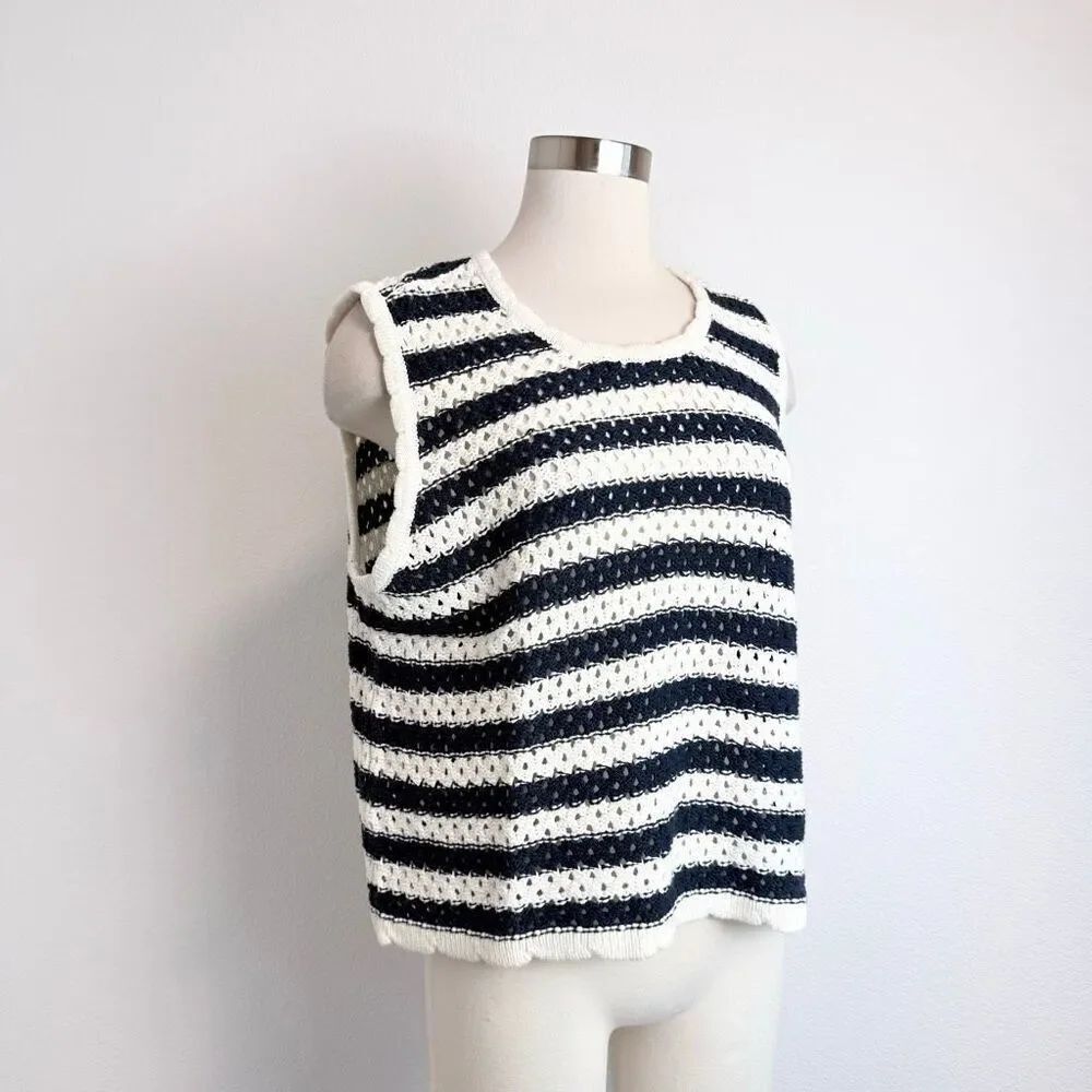 Free Assembly Crochet Open Knit Black White Stripe Sweater Vest XL